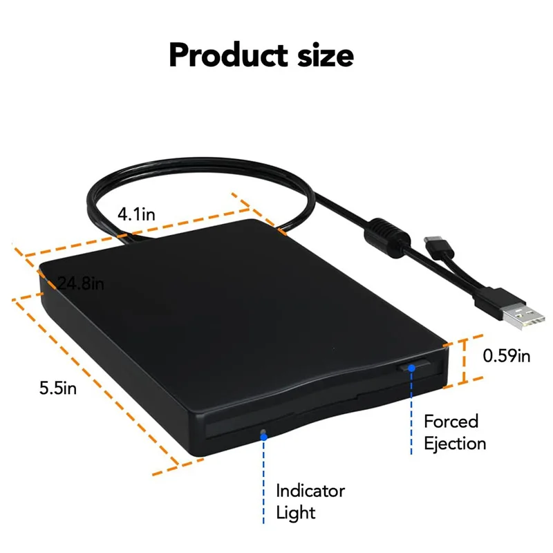 Floppy Disk Reader USB 3.0 Type-C External Floppy Drives  3.5" 1.44 MB FDD for Windows 11 10 8 7 2000 XP Vista PC Laptop