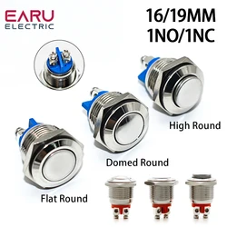 16/19mm 1NO 1NC Flat Head Waterproof Momentary Reset Metal Push Button Switch Screw Terminal Car Engine Doorbell PC Power Switch