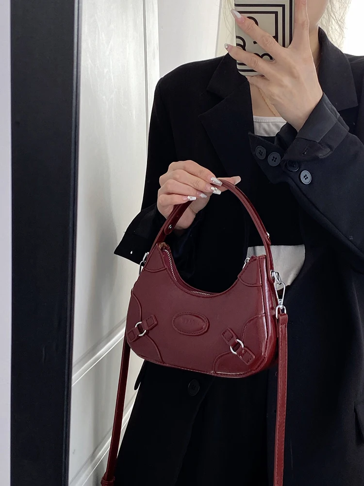 Classic Wine Red Bridal Handbags 2024 Spring Summer PU Leather Zipper Crossbody Bag for Women Fashion Lady Shoulder Bag