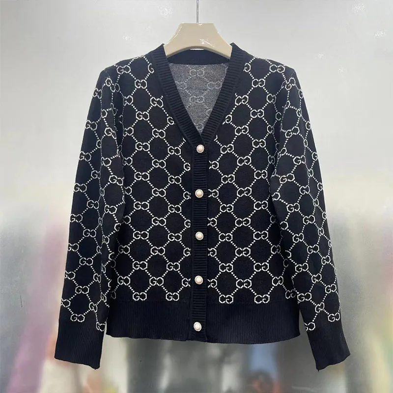 Women Clothing Vintage Chic Button Casual Knitted Cardigan Autumn Winter New Fashion Letter Jacquard Loose V-neck Sweaters