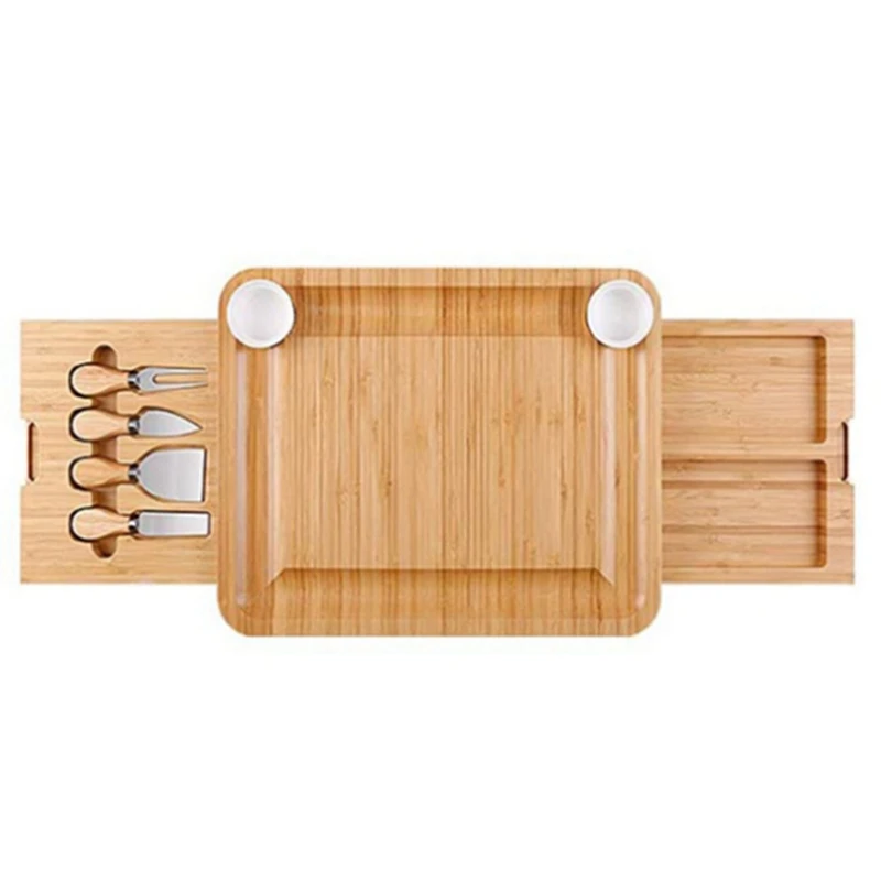 

Natural Bamboo Cheese Board And Knife Set With Cheese Tools Cheese Plate Cheese Board Chopping Board With Four Knives