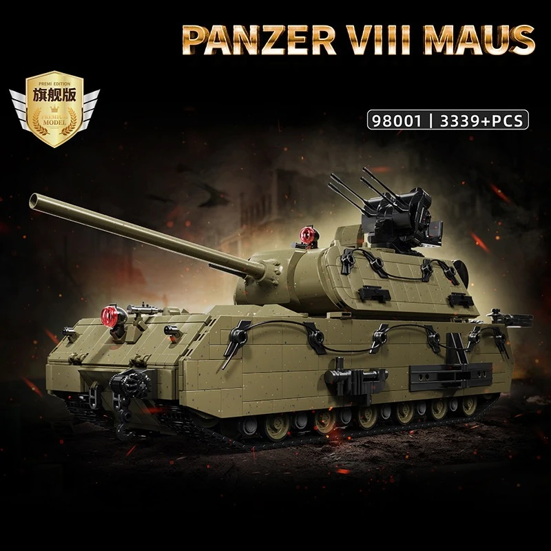 NEW German Panzer VIII Maus WW2 Heavy Tank Building Blocks MOC Kit 3D Model Military Collection Assemble Toy for Adults Kids