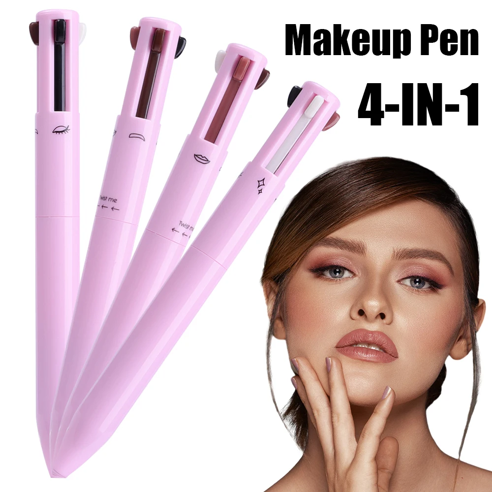 4 in 1 Makeup Pen Eyebrow Eyeliner Highlighter Lip Liner Lips Gloss Pen Multifunctional Convenient Cosmetics Ballpoint Pencil