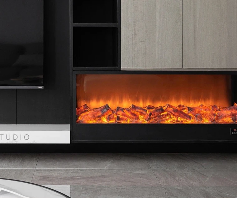 Camino a carbone di fuoco con simulazione elettronica 2D di fascia alta incastonato con fiamma decorativa rotonda francese