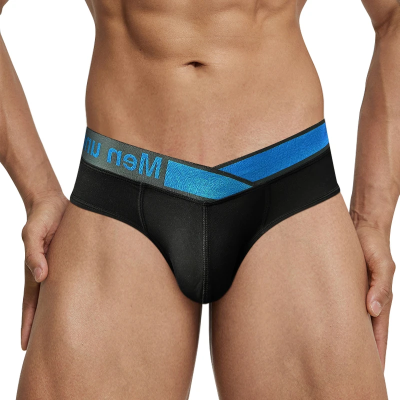 1 Pairs of Blue V-belt Briefs Sexy Gradient Laser Low Waist Comfortable Breathable Briefs Mens Underwear