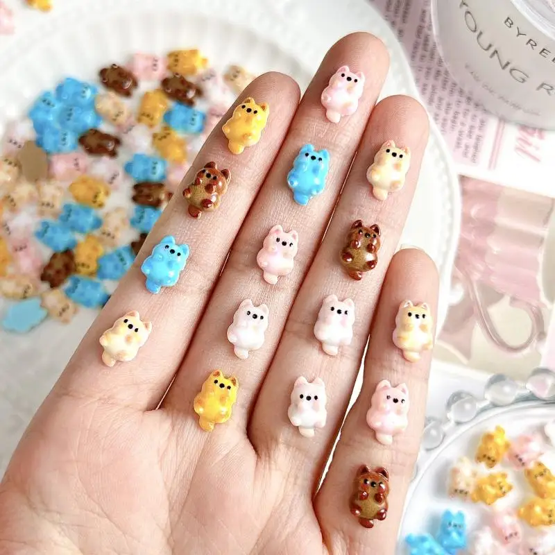 Cute Chubby Pink Powder Blusher Puppy Nail Charms Cartoon Kawaii Colorful Dog Nail Art Decorations for DIY Clip Nails Ornaments