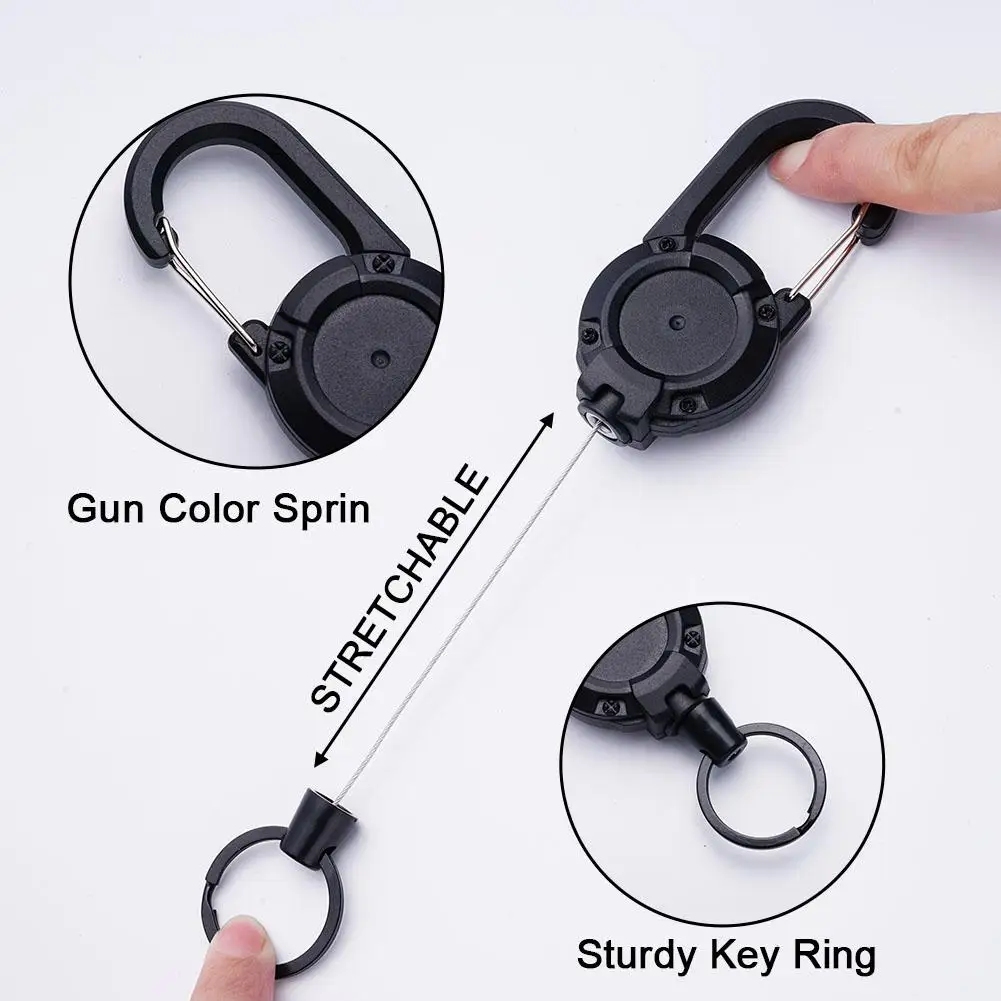 NEW Heavy Duty Retractable Pull Badges ID Reel Carabiner Key Chain Key Holder Retractable Wire Rope For Camping Fishing