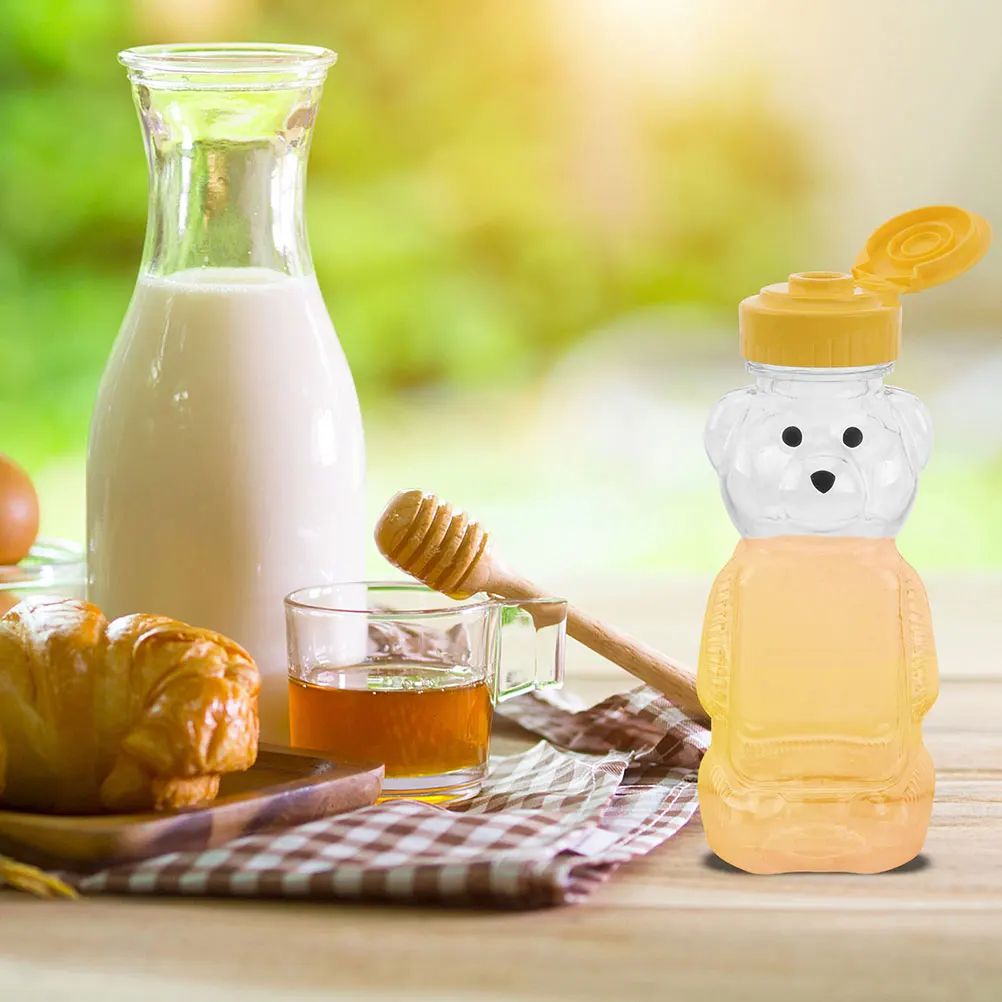 

8 Pcs Bear Shaped Juice Bottles Clear Honey Jars Small Drink Containers Airtight Leak Proof Storage For Milk Water Tea Beverages