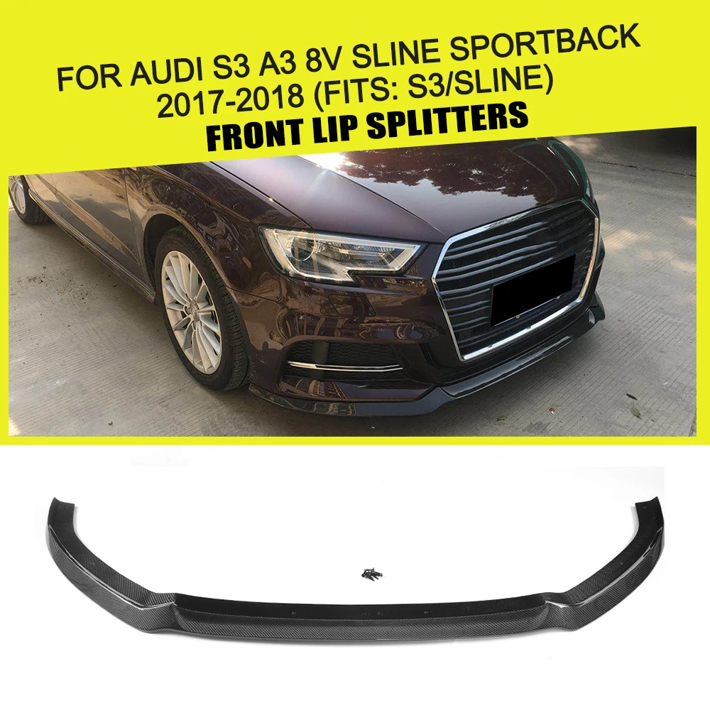 Carbon Fiber / FRP Car Front Bumper Lip Splitters Spoiler Apron for Audi S3 A3 8V SLINE Sportback Hatchback 2017 2018