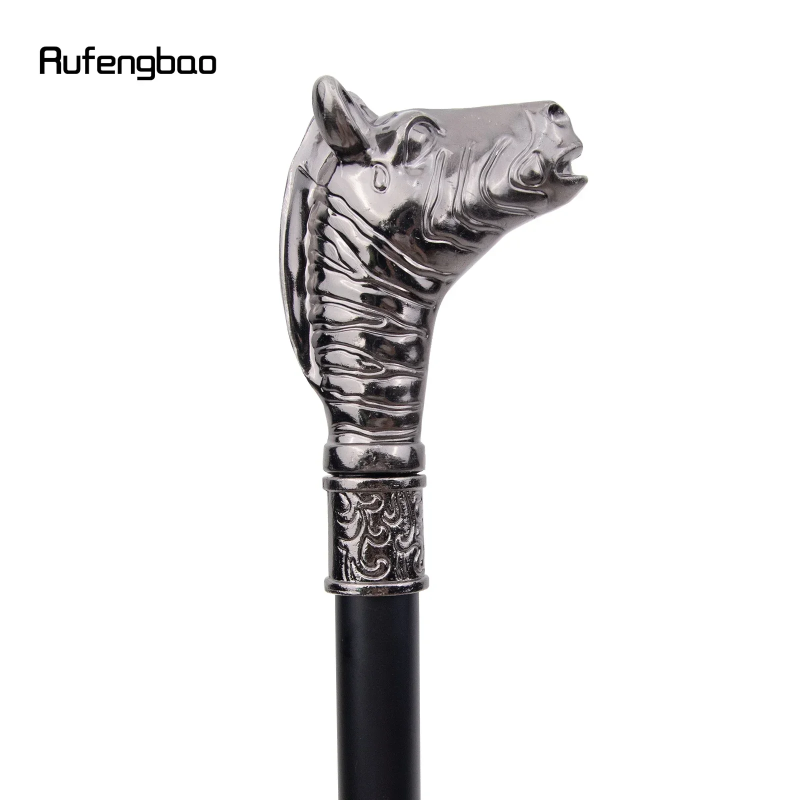 ไม้เท้าตกแต่งรูปหัวม้าลายเงิน สไตล์วินเทจ สำหรับคอสเพลย์ สตีมพังก์ และทุกโอกาส