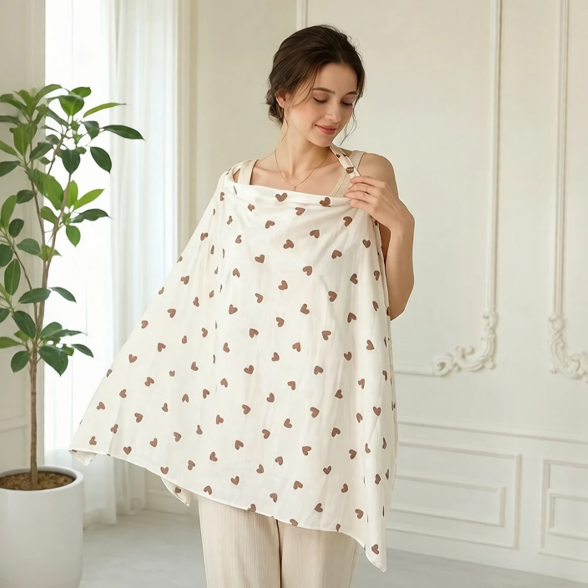 Printed Nursing Cover All Season, Privacy Breastfeeding Cover with Curved Neckline & Soft Pad for Moms