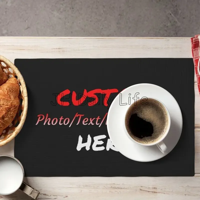 Benutzerdefinierte Tischsets mit Bildantext, 4er-Set, personalisierte Foto-Tischsets für Esstische, 30,5 x 45,7 cm, rutschfeste Tischsets aus Leinen