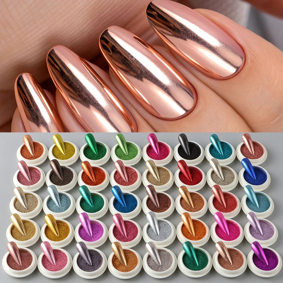 40 個メタリッククロームネイルパウダーマジックミラー効果グリッターダストカラフルな摩擦顔料フレーク Y2K マニキュア装飾セット