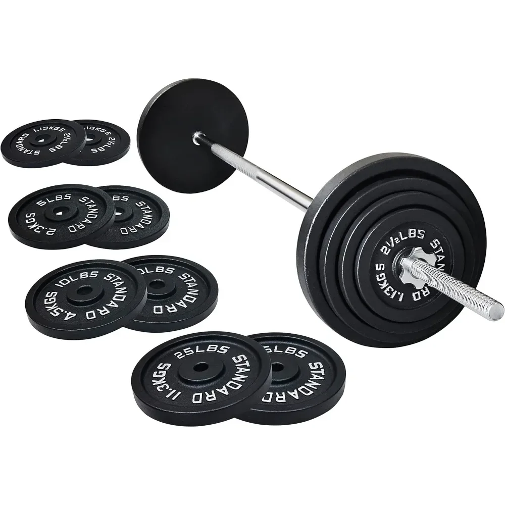 

Standard Weight Plates Including 5FT Standard Barbell with Star Locks, 95-Pound Set (85 Pounds Plates + 10 Pounds Barbell)