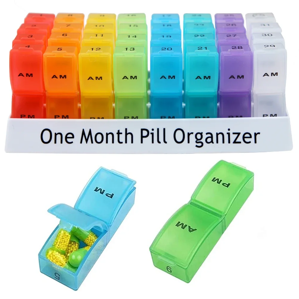 One Month Pill Organizer 2 Times A Day, Monthly AM/PM Pill Case 32 Compartments for Each Day, Medicine and Medication Container