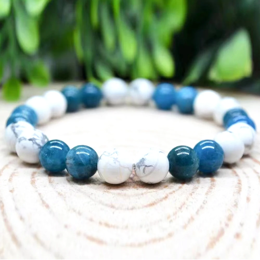 MG2067 8 MM AA Grade Blue Apatite Howlite Womens Bracelet Healing Crystals Gemstone Handmade Jewelry