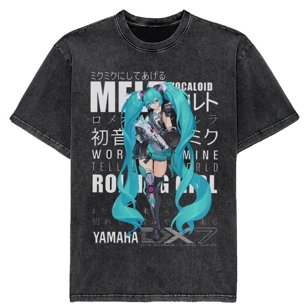  -2025年新作-日本製-初音ミク-アニメプリント-ウォッシュドコットン-レトロ加工-半袖-ユニセックス-tシャツ-ヴィンテージ-メンズ-レディース