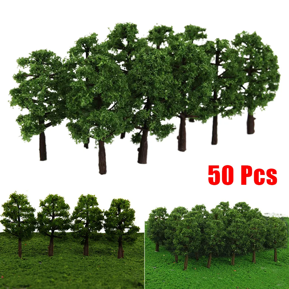 50Pcs Model Trees Train Railroad Micro Landscape Layout Diorama Scale Tree 7cm Decorate Building Model Roadway For Gift