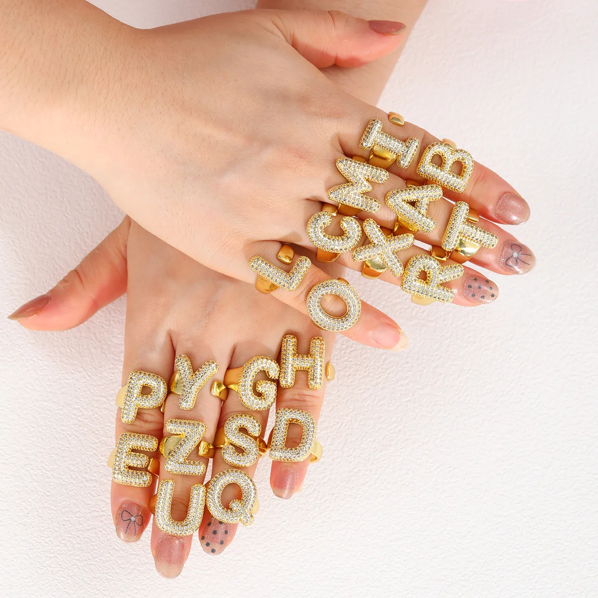 1PC Fashionable Copper Plated Golden Initial A-Z Letter Rings For Women Open Adjustable Ring Aesthetic Wedding Jewelry Gift