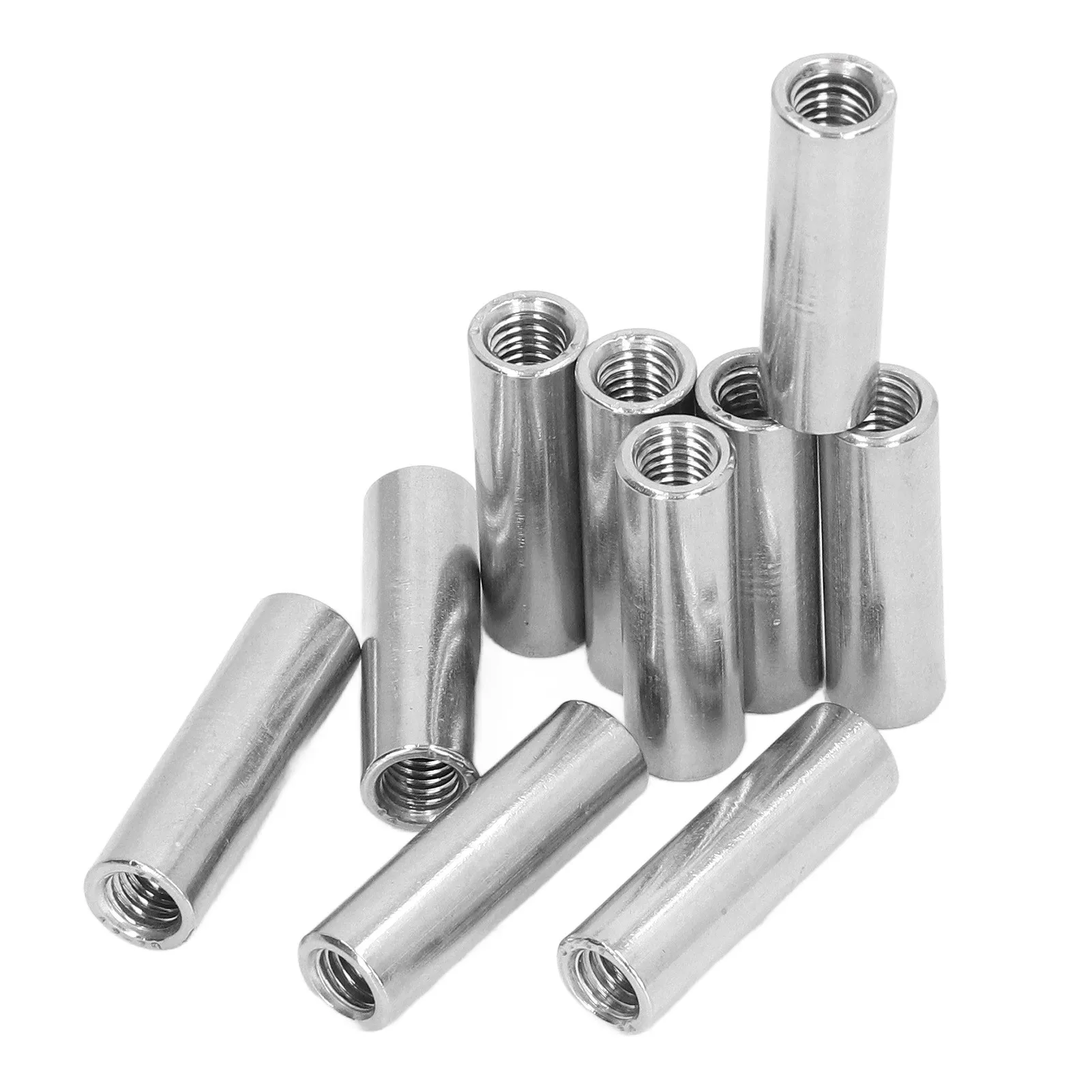 10PCS Female Thread Coupling Nut M8 X 1.25 12 L40mm Round Shape Coupling Nut Set for Connection