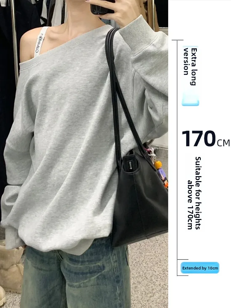 

Extended American Lazy Sle Off-oulder Hoodie Women's Autumn Design One-oulder Overhead irt Loose Fit Long Sve