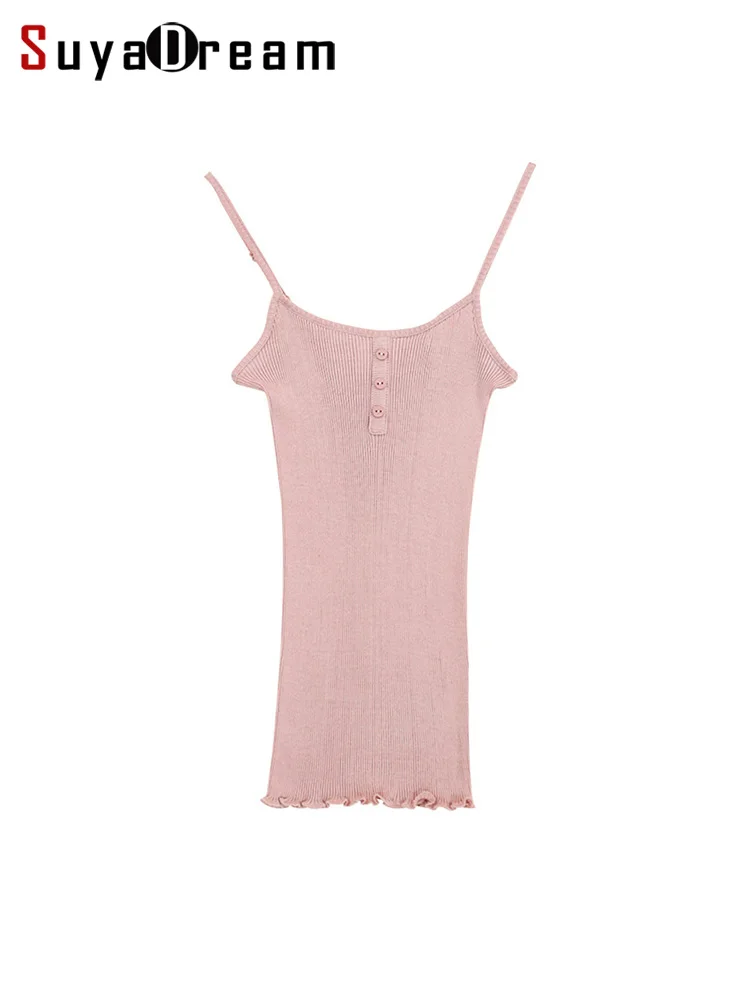 SuyaDream Damska Jedwabna Koszulka na Ramiączkach 30% Jedwab 70% Bawełna Dzianinowa Naturalna Elegancka Koszulka na Ramiączkach Wiosna Lato 2025 Gładkie T-shirty Białe