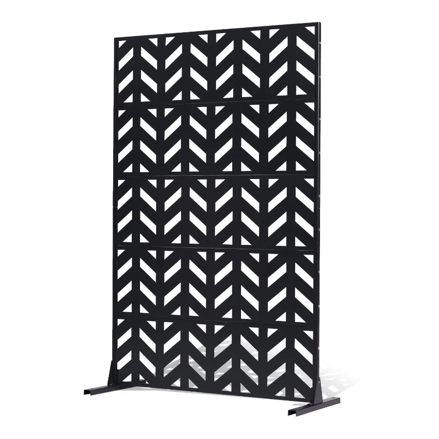Outdoor Privacy Screen 47 W x 72 H 5-Panel Freestanding Steel Divider with Stand Black Decorative Garden Balcony Patio Indoor R