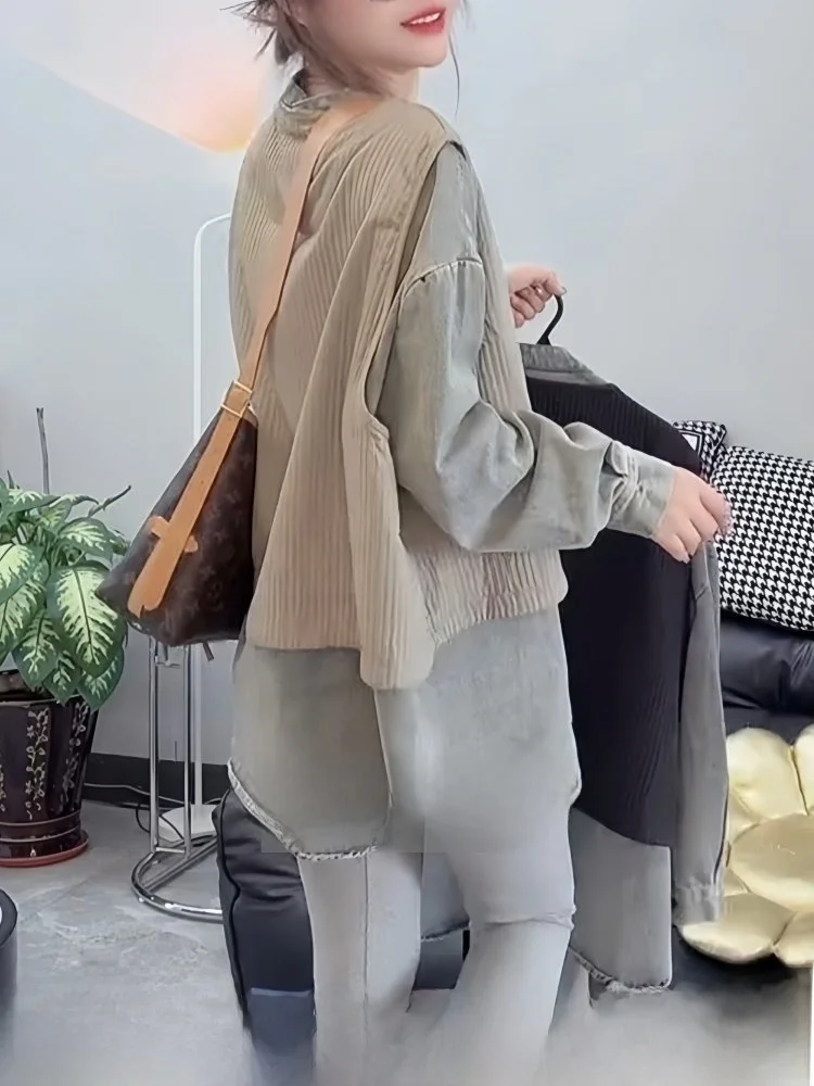 

Женская весенняя модная верхняя одежда Laid-ba Sle Loose Fit: дышащий топ с длинными рукавами для повседневной носки