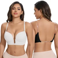 Sujetador en U profundo para mujer, Bralette con tirantes transparentes, ropa interior Invisible, lencería push-up de alta elasticidad