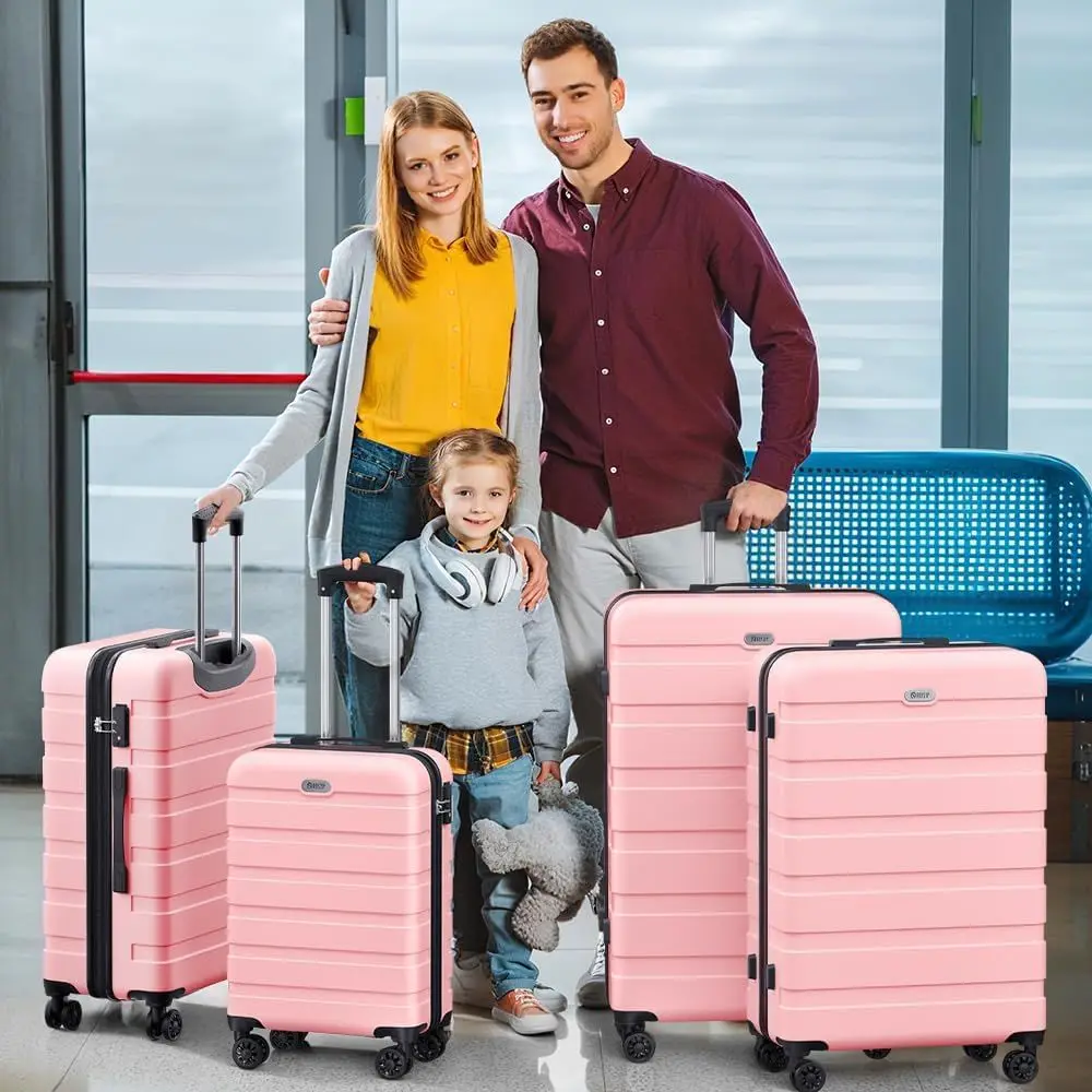 4-Piece Hardshell Suitcase Set with Double Spinner Wheels, TSA Lock, 20-32 Inch, Pink