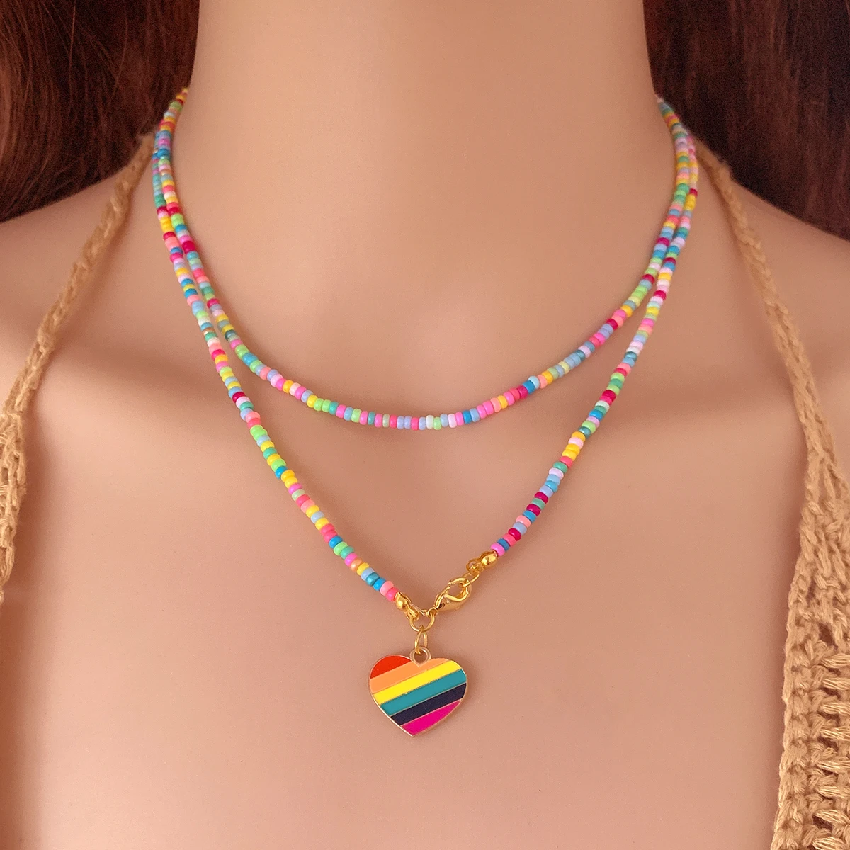 Transgender Rainbow Pansexual pride Genderqueer pride Asexual Pendant Necklace Rainbow Heart Beads Necklace For Women Jewelry