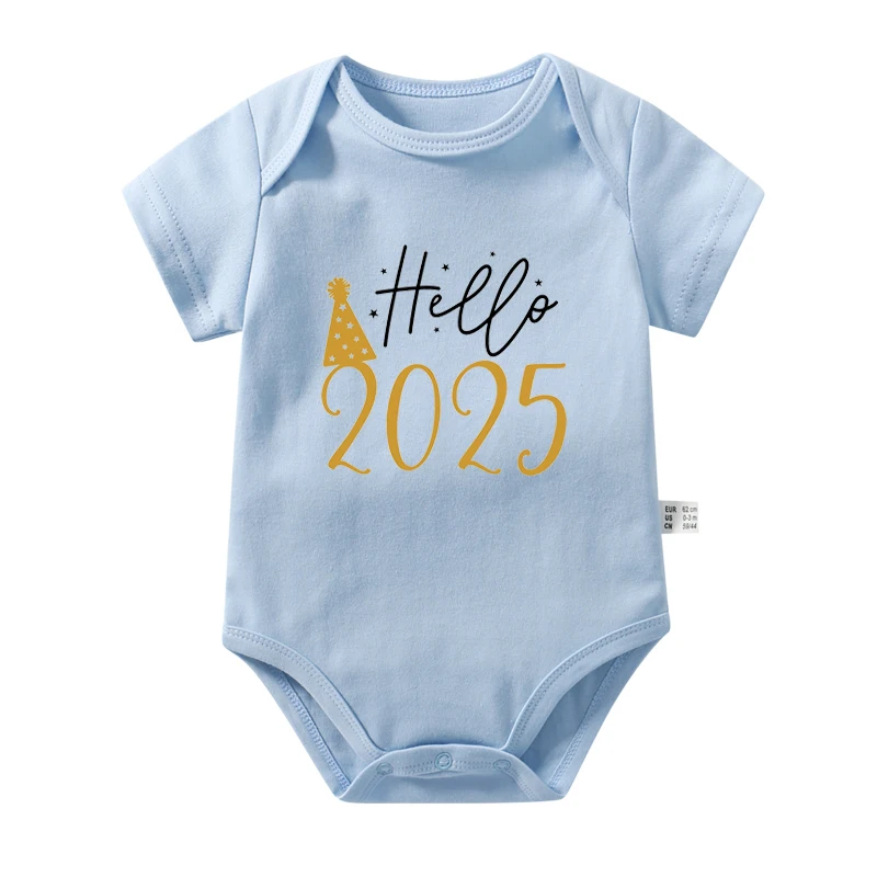 Hello 2025 Newborn Baby Bodysuit Cotton Short Sleeve Infant Rompers Body Baby Boys Girls New Year Ropa Clothes Christmas Gift