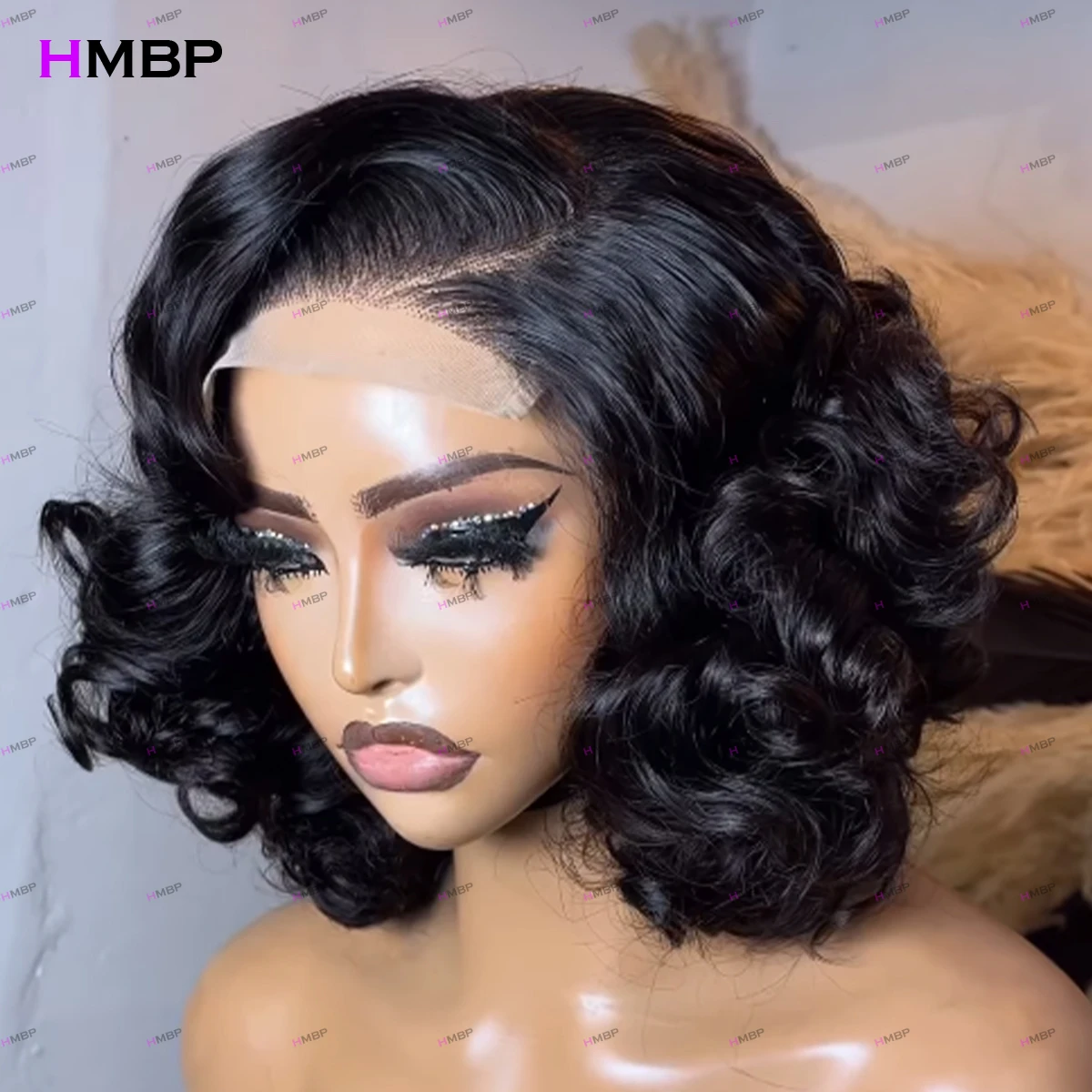 Short Bouncy Curly 350 Density super double drawn Human Hair Curly Wigs 13x6 Hd Lace Frontal Wigs Pre Plucked Hair For Woman