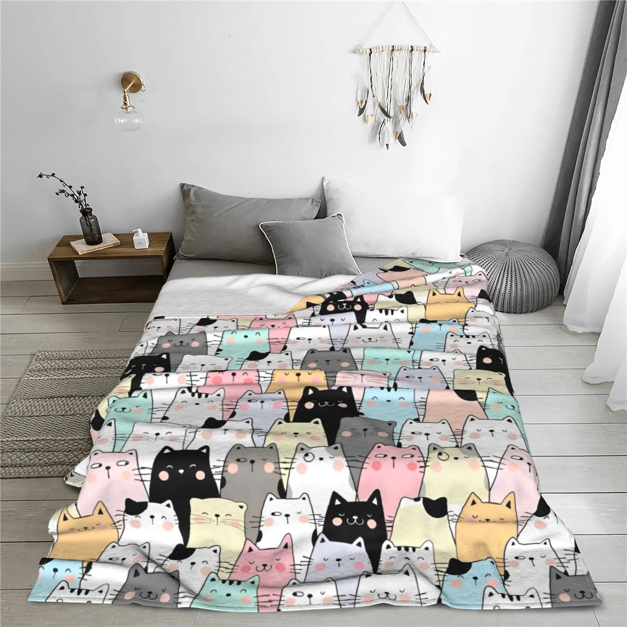 Cute Cat Collage Flannel Blankets  Awesome Throw Blankets for Home Hotel Sofa  200x150cm Plush Thin Quilt