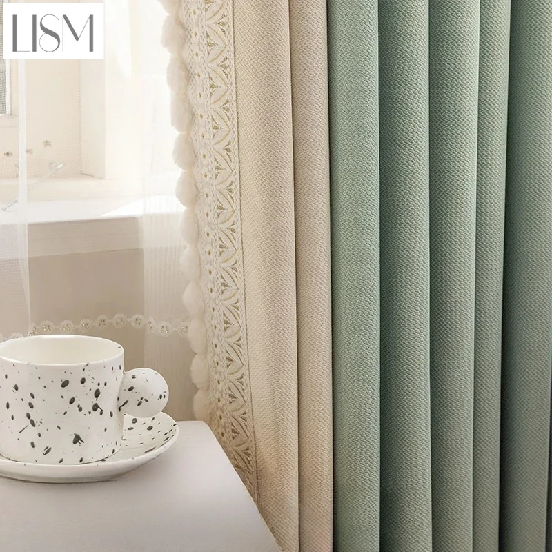 

American Blackout Chenille Splicing Curtains for Living Room Bedroom Nordic Modern Simple Luxury Thickening Window Custom