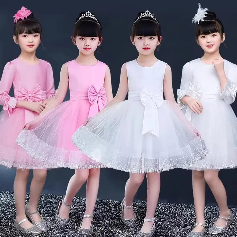 

White pink Modern Dance Dress Girls Jazz Dance Costume Stage Wear Festival Celebration Modern dance Kids Ballroom Clothing