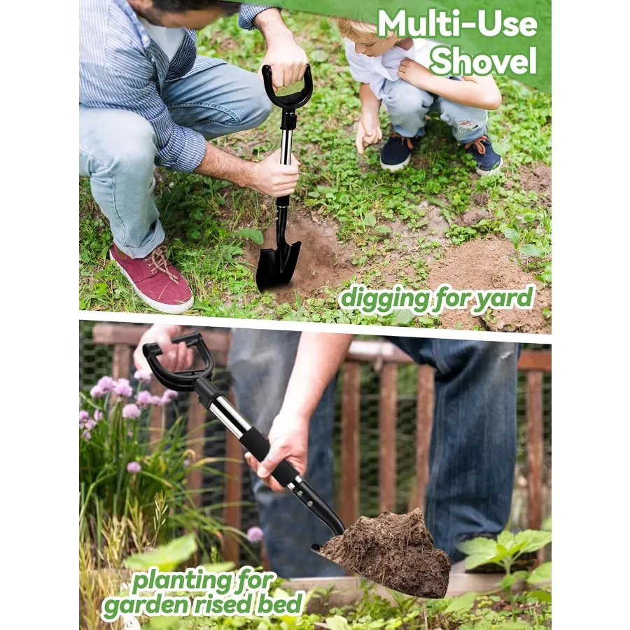 Pá pequena de 31 polegadas para escavar jardinagem acampamento off road pá de jardim de metal curta com lâmina de ponto redondo dhandle grip mini