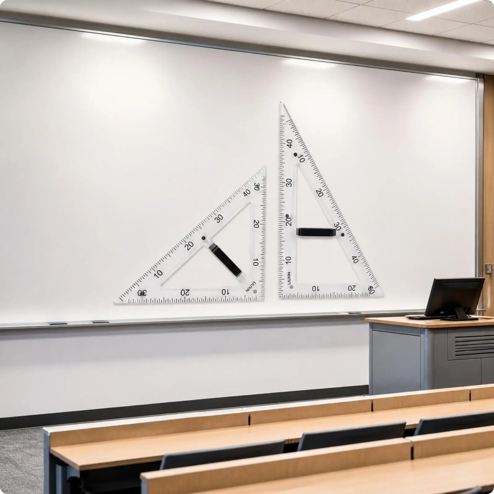 Geometry Triangle Ruler for Classroom Teaching Transparent Plastic with Removable Black Handle for Board Work Mathematics