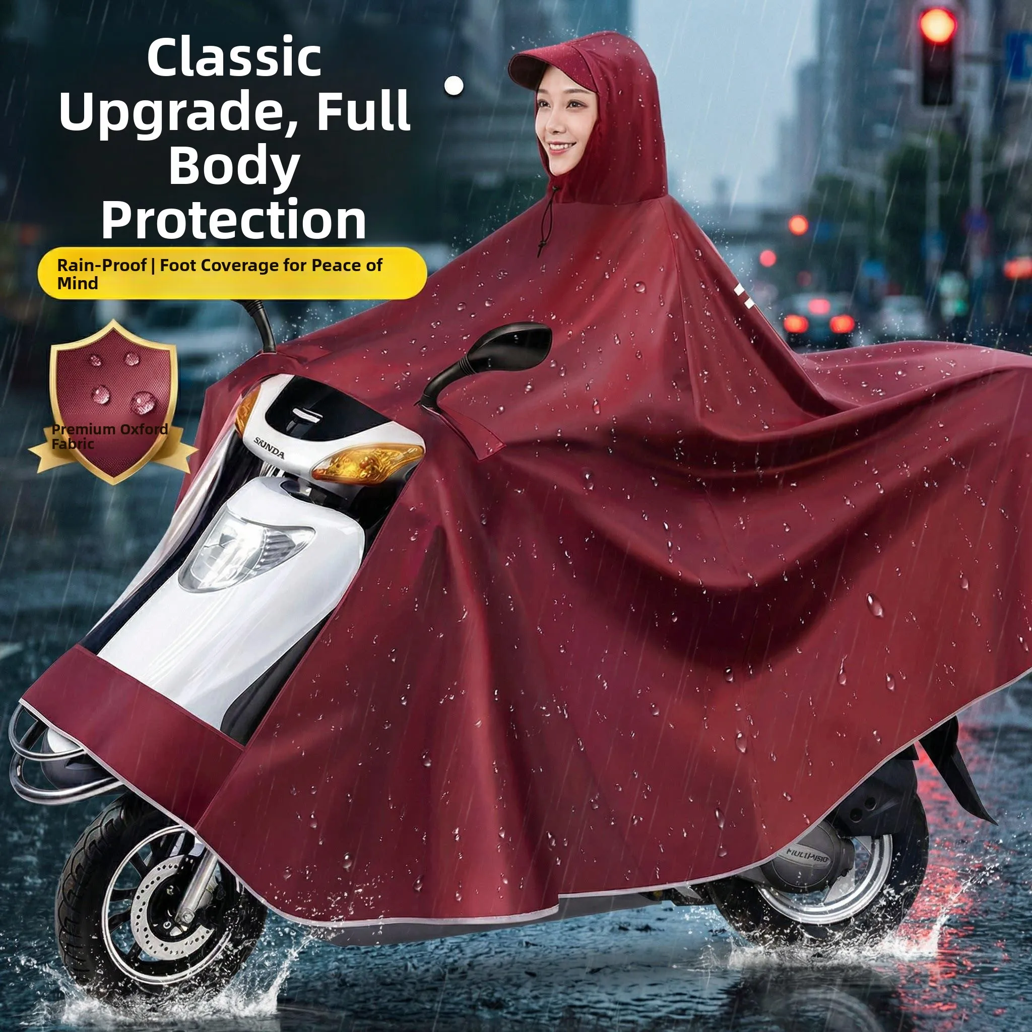 

Extra Thick Motorcycle Raincoat for Men Double Size Pedal Car Rain Poncho Breathable Oxford Cloth Material One Size Fits Two