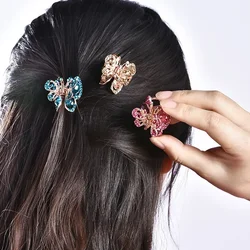 Pinza de pelo de mariposa con diamantes de imitación para mujer y niña, horquilla pequeña y elegante con purpurina y perlas brillantes, pinza de Metal para el cabello, accesorios dulces