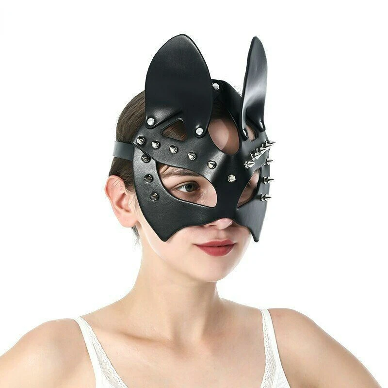 Erotic Accessories Sexy Leather Women Mask Cosplay Bdsm Fetish Female Halloween Masquerade Ball Fancy Cat Ears Masks Sex Toys