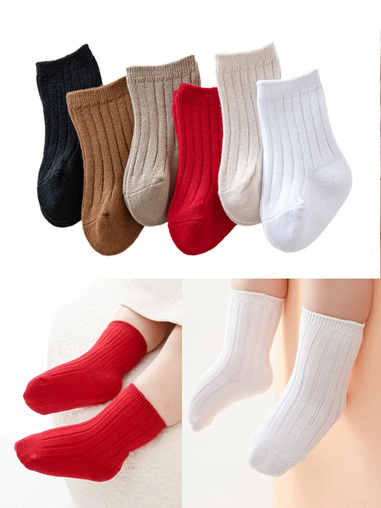 Cute Baby Boys Girls Socks Breathable Toddlers Kids Short Socks Solid Stripe Infant Christmas Casual Socks For 0-8Years