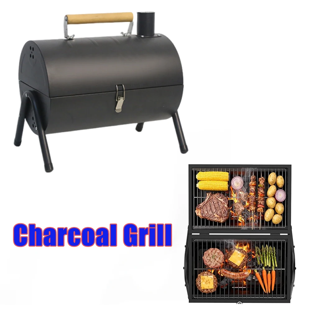 

Бездымный портативный гриль-барбекю двойного назначения для жарки и гриля, для дома, кемпинга, улицы, легкий, с решеткой-жаровницей