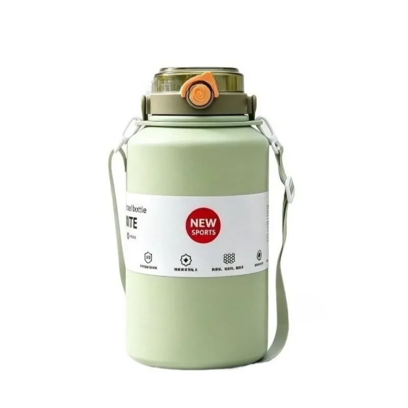 800ml/2000ml Large Capacity Stainless Steel Insulated Water Jug with Strap Handle and Straw Leakproof Vacuum Thermos Mug Sports
