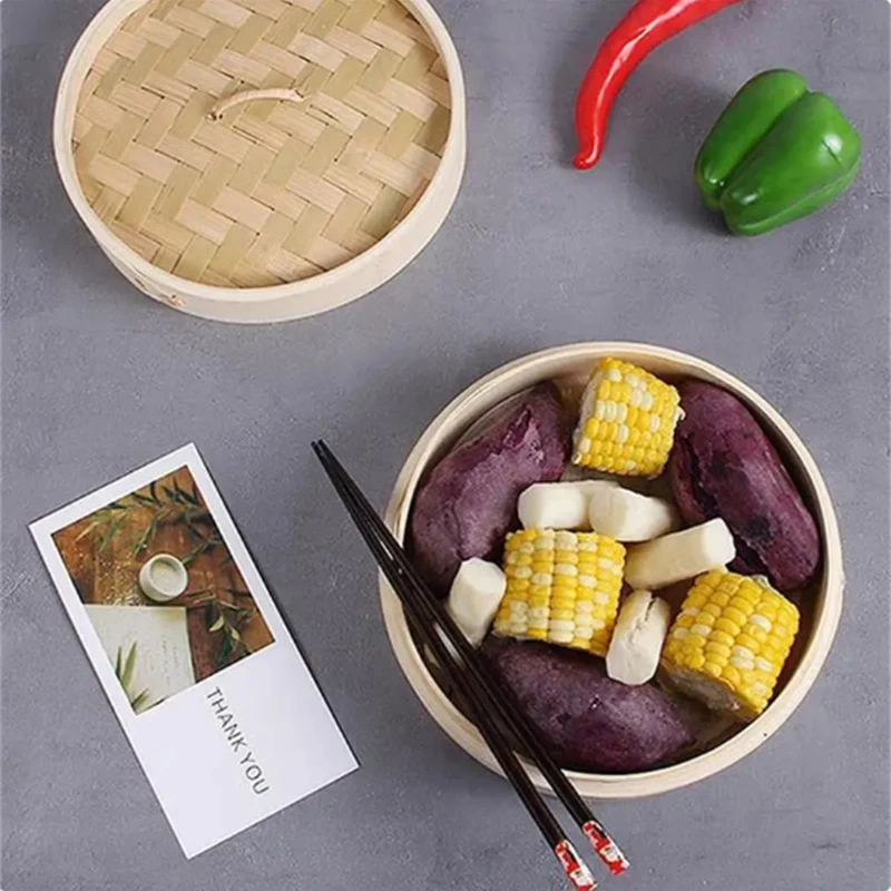 10/13/15cm  Chinese Dumplings Bamboo Steamer Cooker with Lid Dimsum Steamer Fish Rice Vegetable Basket Kitchen Cooking Tools