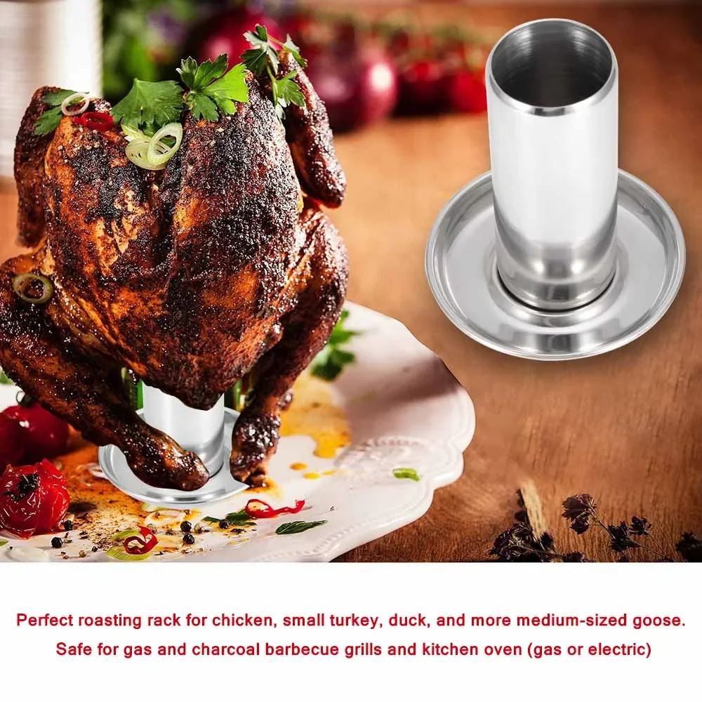 Roast Chicken Holder Stainless Steel Upright Roaster Rack Barbecue Stand Roasting BBQ Tool Tray Grilled Chicken Grill Removable