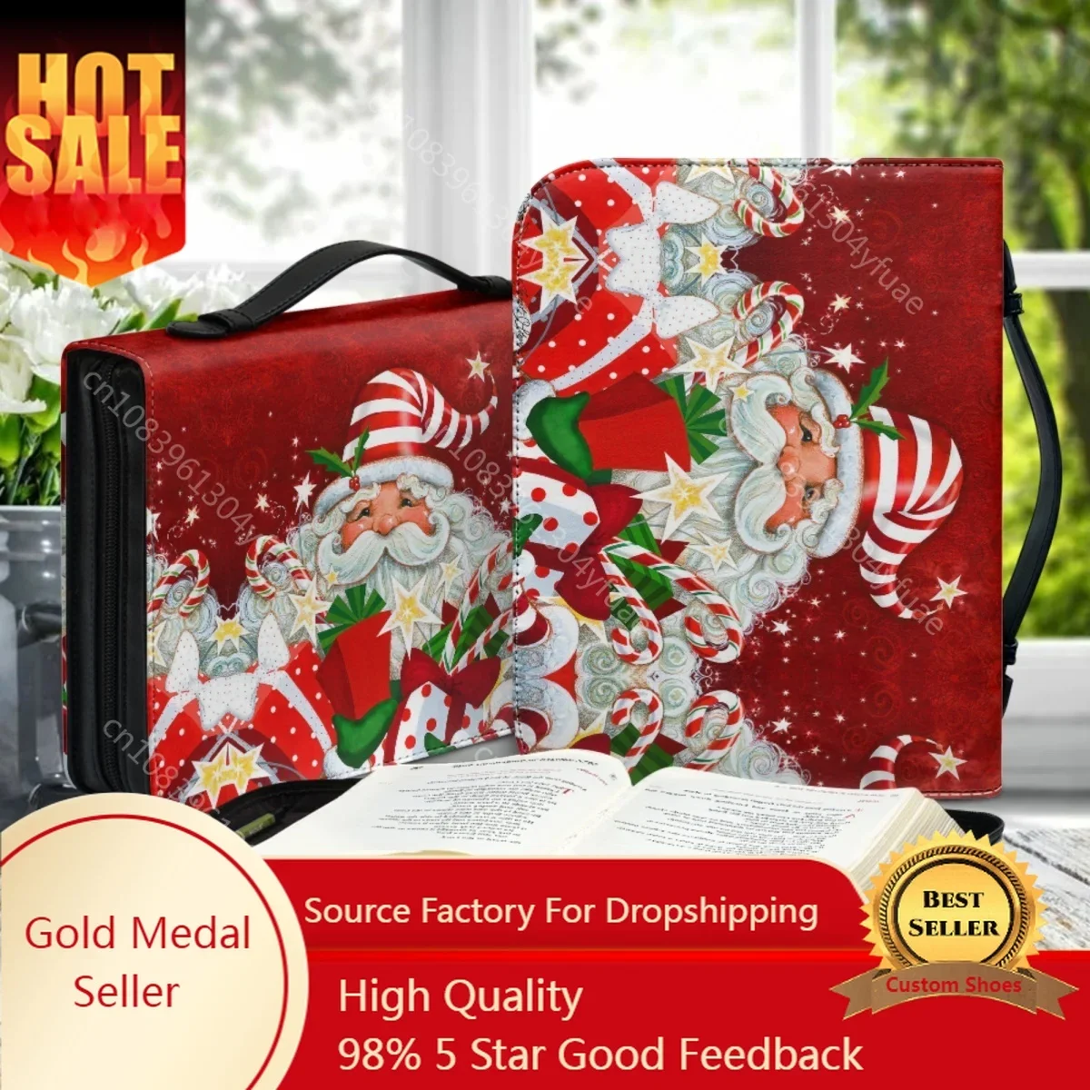 Merry Christmas Handbags PU Leather Bible Cover Case Bible Bag for Ladies Xams Gift Santa Claus Red Practical Carrying Book Case