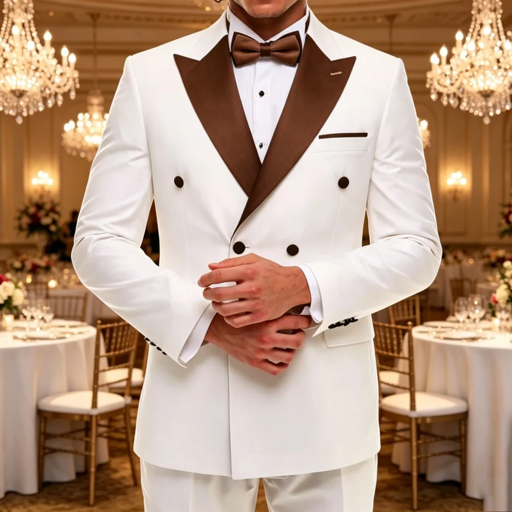 

Double Breasted Wedding Tuxedo Slim Fit Men Suits 2 Pieces Formal Blazer Pants Set For Groom Guest Prom Party Banquet Luxury