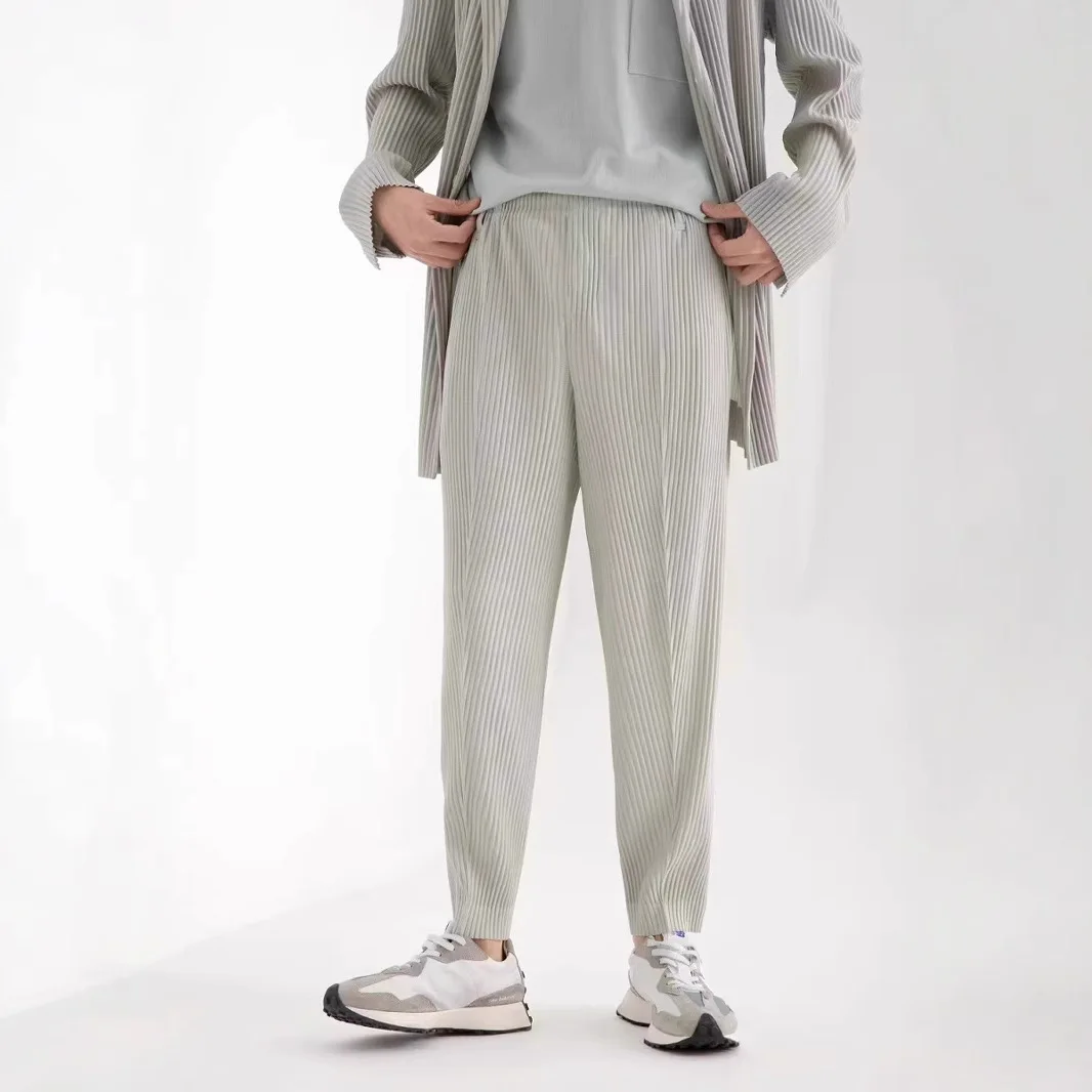 مياكي 2025 جديد الربيع والصيف للطي مطوي تسع نقاط السراويل مطوي منتصف التماس مستقيم قطرة السراويل الطية غير رسمية الرجال السراويل #4