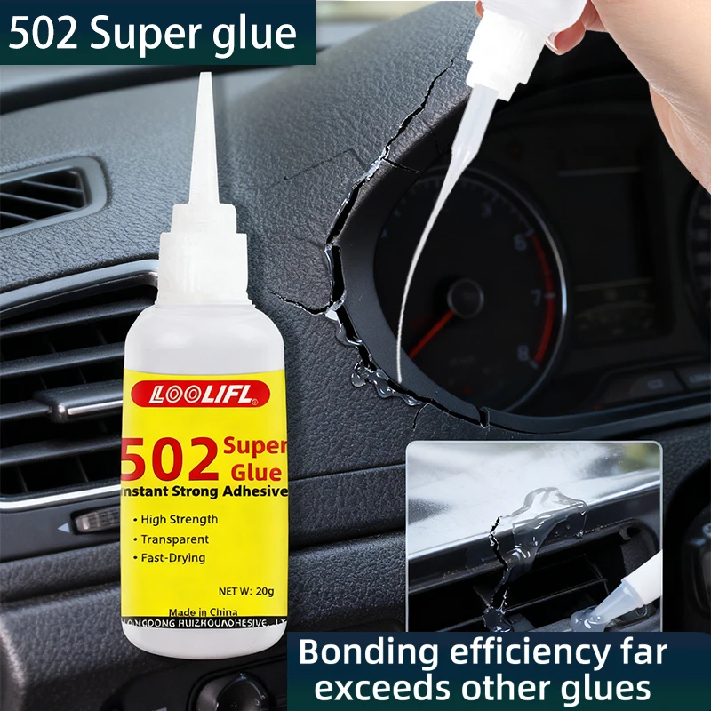 Súper pegamento 502, adhesivo de cianoacrilato, duradero y de secado rápido, adecuado para interiores automotrices, cuero, multifuncional